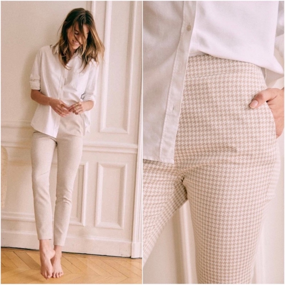 Sezane Cream Clara Trousers - Neutral Houndstooth